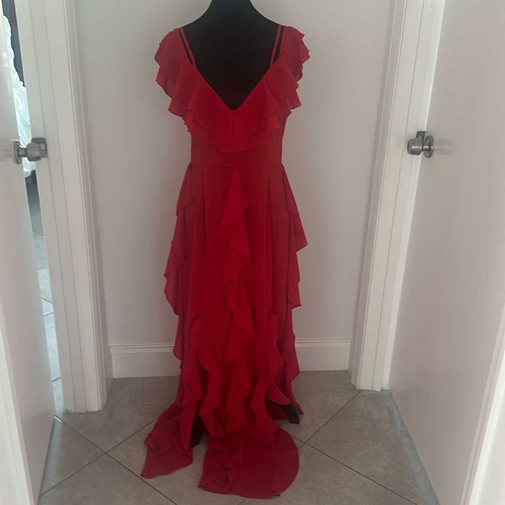 Elegant Red Ruffle Maxi Dress